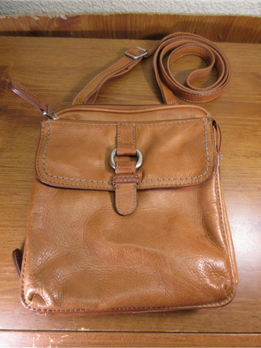 Fossil Tan Leather Crossbody with Ring Detail